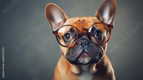 portrait of french  bulldog dog in stylish glasses, isolated on clean background © Maryna