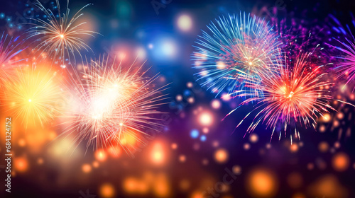 Colorful firework background for celebration happy new year and merry christmas