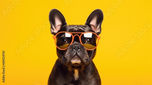 portrait of french bulldog dog in stylish glasses, isolated on clean background
