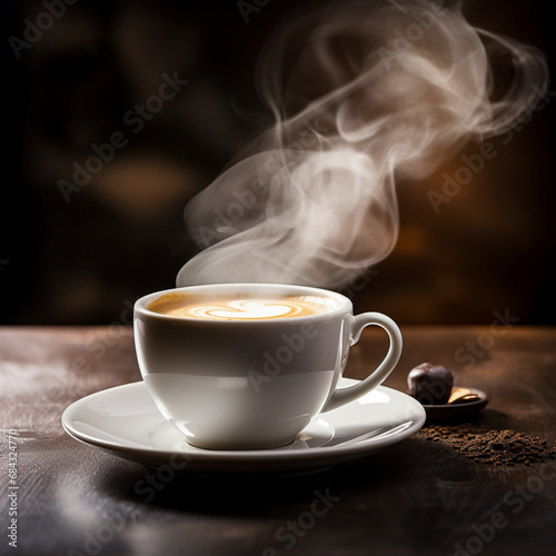 A cup of cappuccino in blurred background