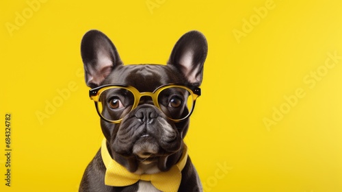 portrait of french  bulldog dog in stylish glasses, isolated on clean background © Maryna