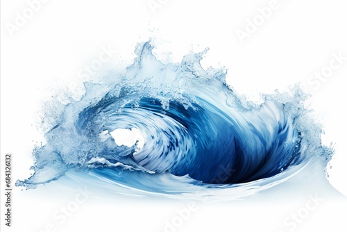 Serene Blue Ocean Wave with Exquisite White Crest - Isolated on Clean White Backdrop