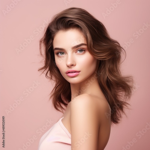 Natural Beauty: Young Girl on Pink Background generative ai