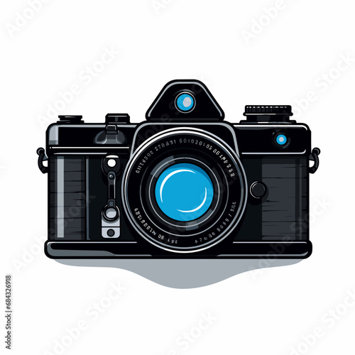 Camera with blue lens isolated on white background, vector 