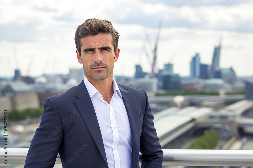 Portrait of a handsome businessman standing on the roof of a skyscraper Portrait of a handsome businessman standing on the roof of a skyscraper
