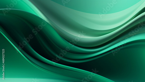 Abstract tender sea green waves design with smooth curves and soft shadows on clean modern background. Fluid gradient motion of dynamic lines on minimal backdrop