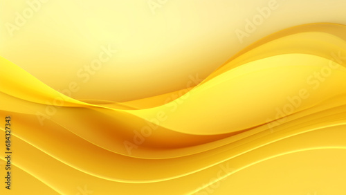 Abstract sunny yellow waves design with smooth curves and soft shadows on clean modern background. Fluid gradient motion of dynamic lines on minimal backdrop