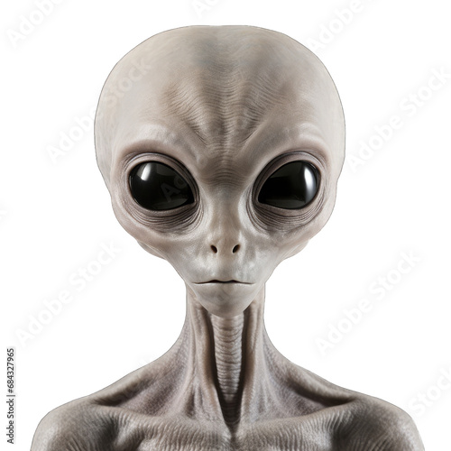 Gray Alien Figure. Isolated on a Transparent Background. Cutout PNG.