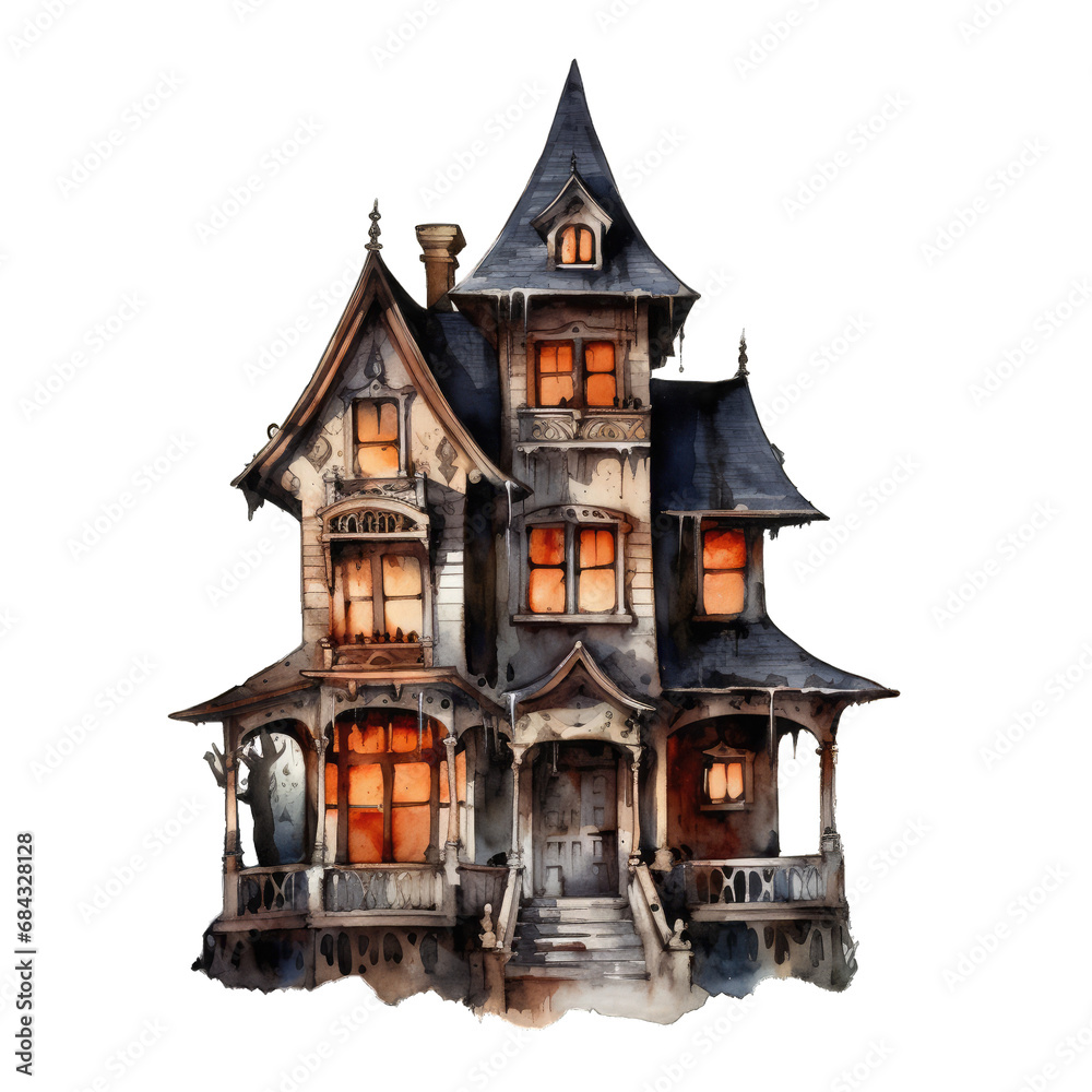 Haunted House Illustration. Isolated on a Transparent Background. Cutout PNG.