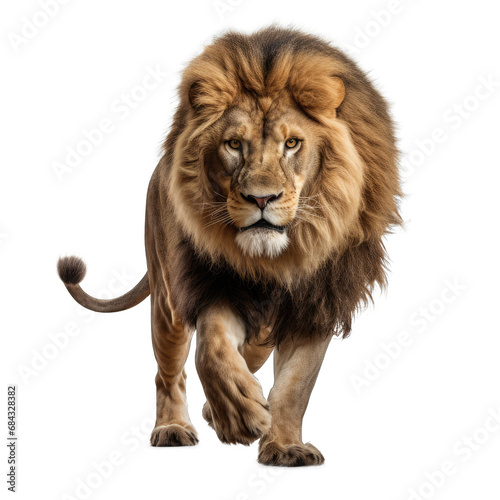 Lion in Mid. Stride. Isolated on a Transparent Background. Cutout PNG. © Peter