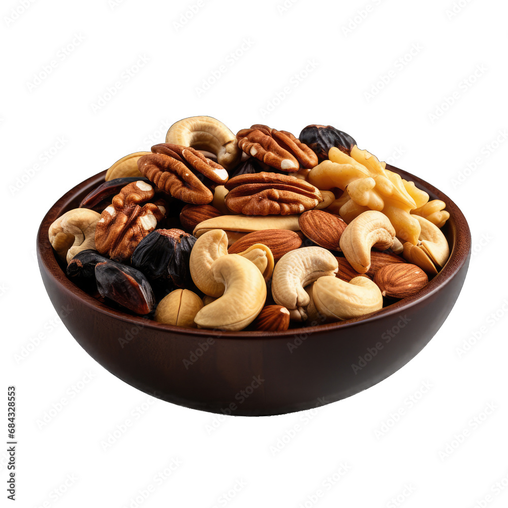 Nuts in Bowl. Isolated on a Transparent Background. Cutout PNG. Nuts in Bowl. Isolated on a Transparent Background. Cutout PNG.