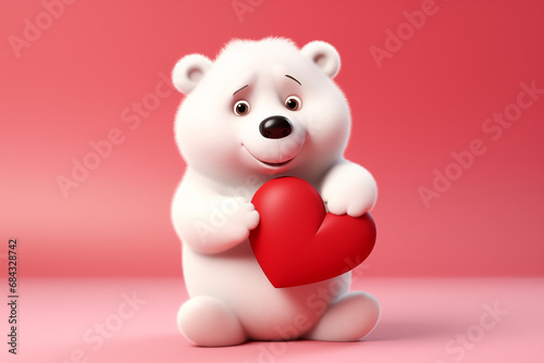 3D cute cartoon character Valentine's Day bear toy holding a red heart. © Farid