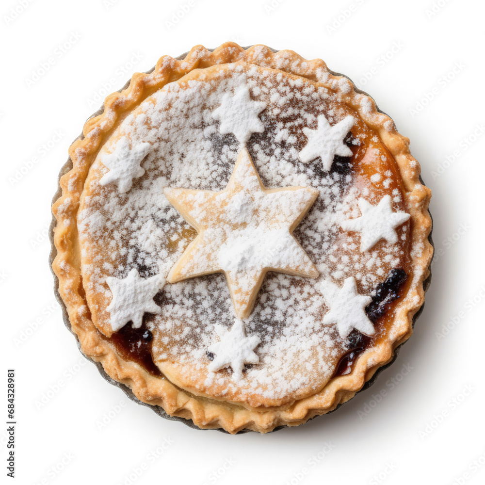 Mince Pie with Icing Sugar Christmas or New Year Dish Top View Isolated on White Background Mince Pie with Icing Sugar Christmas or New Year Dish Top View Isolated on White Background