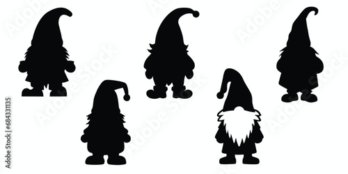 Christmas gnomes silhouette set. Set of gnome silhouette vectors.