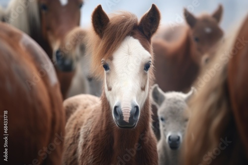 A group of horses standing next to each other. This image can be used to depict unity  teamwork  or simply a gathering of horses. Ideal for equestrian events  farm life  or nature-themed designs.