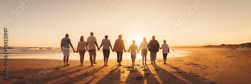 Sunset Serenity. Happy Seniors Embrace Retirement Bliss Amidst Golden Beach Years