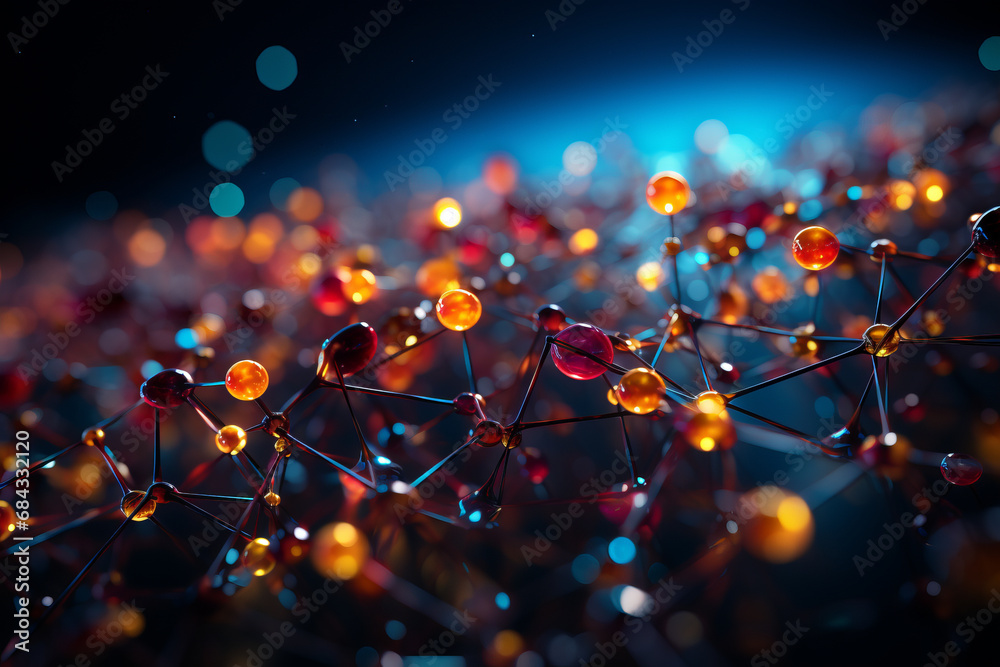 An artistic visualization of a molecular atom model, encapsulating scientific and medical concepts. An artistic visualization of a molecular atom model, encapsulating scientific and medical concepts.