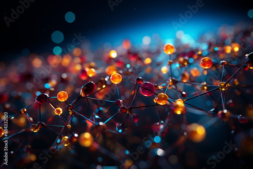An artistic visualization of a molecular atom model, encapsulating scientific and medical concepts.