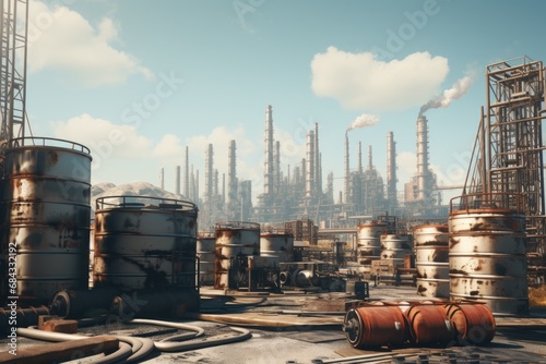 A large industrial area filled with numerous pipes. This image can be used to depict manufacturing, industrial processes, or infrastructure.