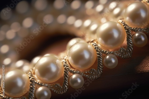 A close up view of a bracelet adorned with elegant pearls. Perfect for adding a touch of sophistication and glamour to any outfit.