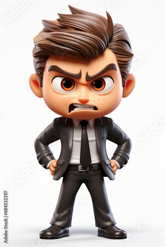 Angry businessman, boss, director, office worker. In the style of a 3D cartoon character.