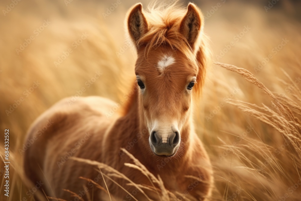 A brown horse standing in a field of tall grass. This picture can be used to depict the beauty of nature and the peacefulness of the countryside. A brown horse standing in a field of tall grass. This picture can be used to depict the beauty of nature and the peacefulness of the countryside.