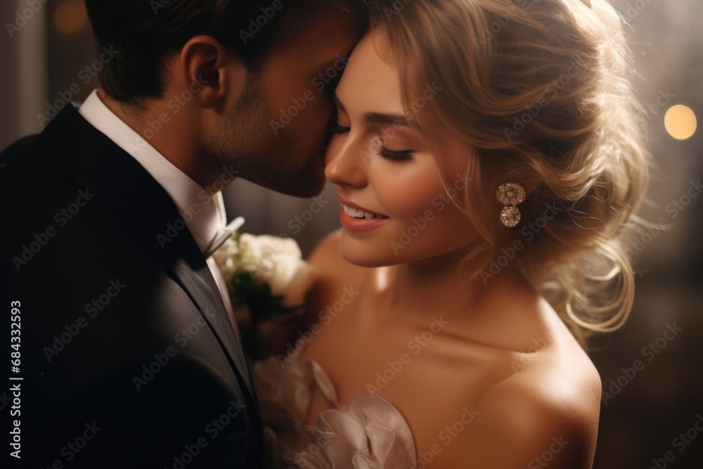 A bride and groom stand together, posing for a picture. Perfect for wedding-related projects and publications. A bride and groom stand together, posing for a picture. Perfect for wedding-related projects and publications.
