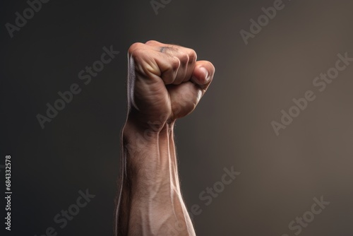 A close-up shot of a person's arm with a fist. 