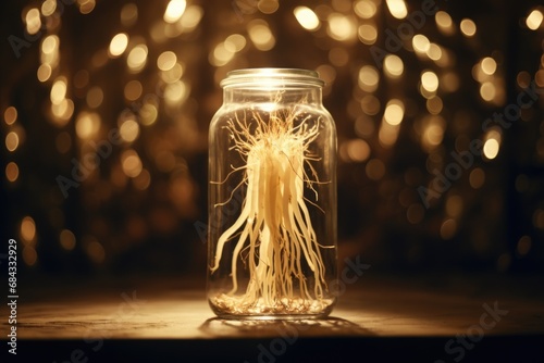 A picture of a plant growing inside a glass jar. This image can be used to represent growth, sustainability, or the beauty of nature in a confined space. photo