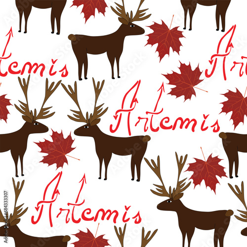Seamless pattern with words stags and leaves