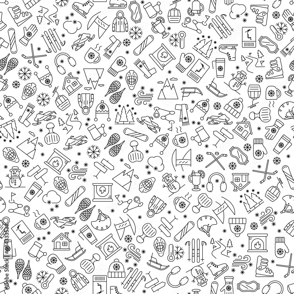 Winter active recreation and sports vector pattern Winter active recreation and sports vector pattern