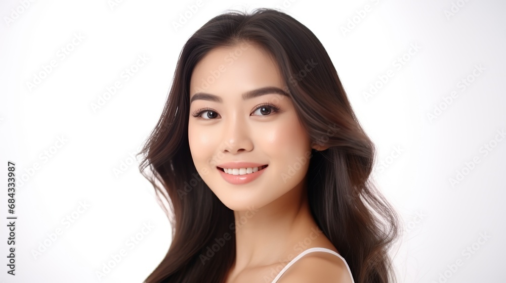 A Southeast Asian Woman Smiling with Flawless Glowy Skin with Copy Space Isolated on the White Background
A Southeast Asian Woman Smiling with Flawless Glowy Skin with Copy Space Isolated on the White Background