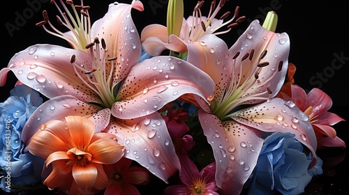 Bouquet of colorful lilies in flower shop, Beautiful lily flowers. Springtime. mothers day.