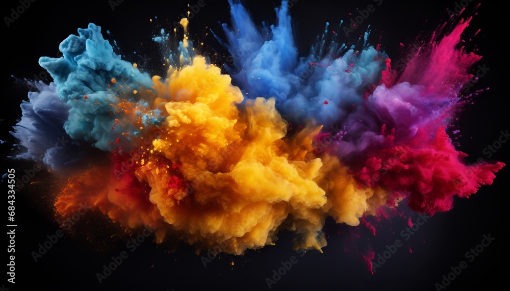 Colorful Powder Explosions on Black Background - Dynamic Visuals for Celebrations and Events