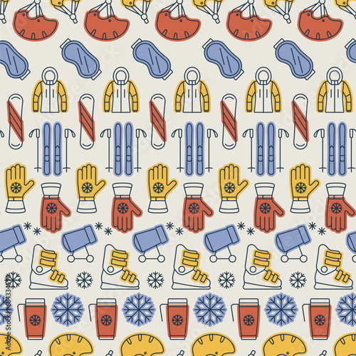Winter active recreation and sports vector pattern