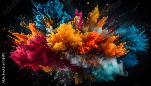 Stunning Colored Powder Explosions creating Mesmerizing Patterns on Elegant Black Background