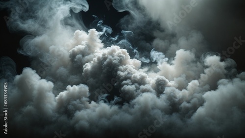 Gray fog, cloud on black background.