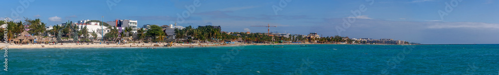 Playa del Carmen, Quintana Roo, Mexico, January 29nd, 2023: Panorama of the beach