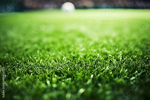 Football Field with Artificial Turf, Soccer Goal, and Shadow on Green Synthetic Grass