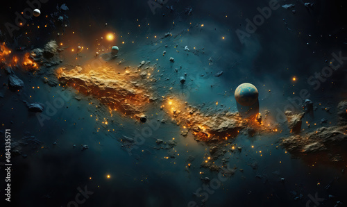 Abstract texture galaxy background with satellites. © Andreas