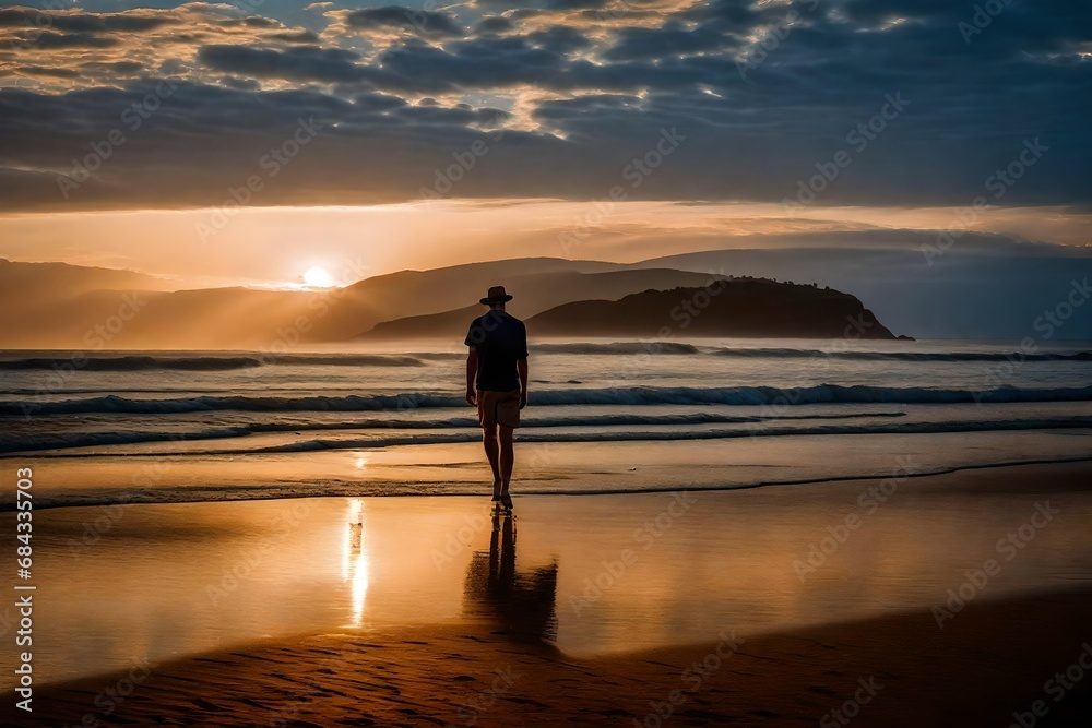 person walking on the beach at sunset person walking on the beach at sunset