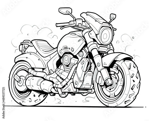 Coloring book for children, illustration of a motorcycle close-up.