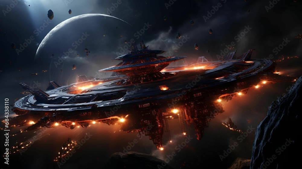 AI generated illustration of a mothership deploys its starfighters in ...