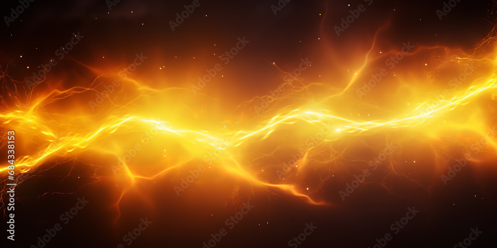 Abstract yellow lightning lights effect on dark background