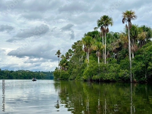 Sandoval lake of tambopata reserve in Peru with sustainable tourism