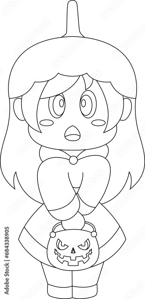 Obraz premium Girl Halloween Pumpkin Vector Graphic Art Illustration