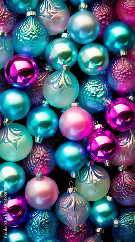 Glittering ornaments are displayed among a lot of green  blue and purple  in the style of dark pink and light cyan  multilayered texture  flickr  dark cyan and white  dark silver and pink