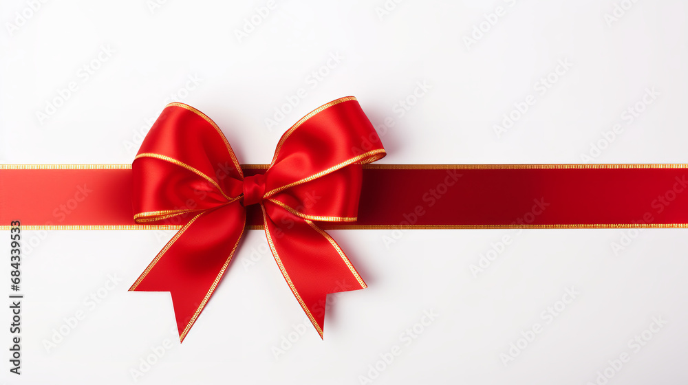 Red ribbon and bow with gold isolated against white background Red ribbon and bow with gold isolated against white background