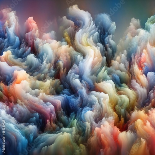 A group of dreamlike creatures, their forms blending and morphing like the colors of the clouds