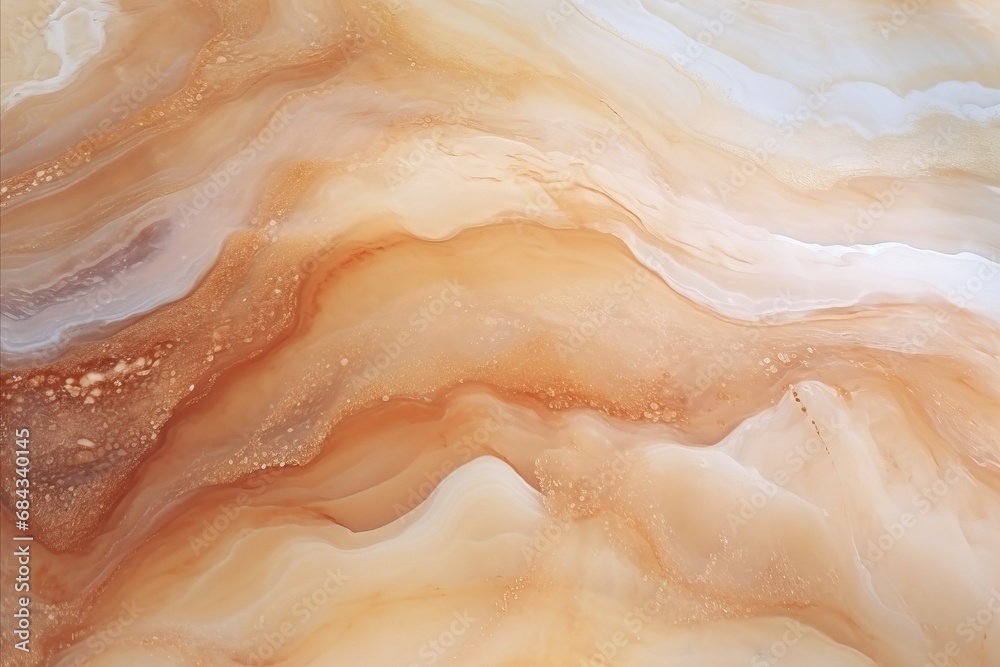 Obraz premium Beige and Silver Fluid Art. Abstract Liquid Marble with Gray Glitter - Acrylic Painting on Canvas